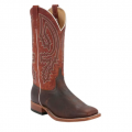 Anderson Bean Men's Brown Bison and Rust Double Welt Square Toe Cowboy Boot-DARK BROWN | Quick Ship!