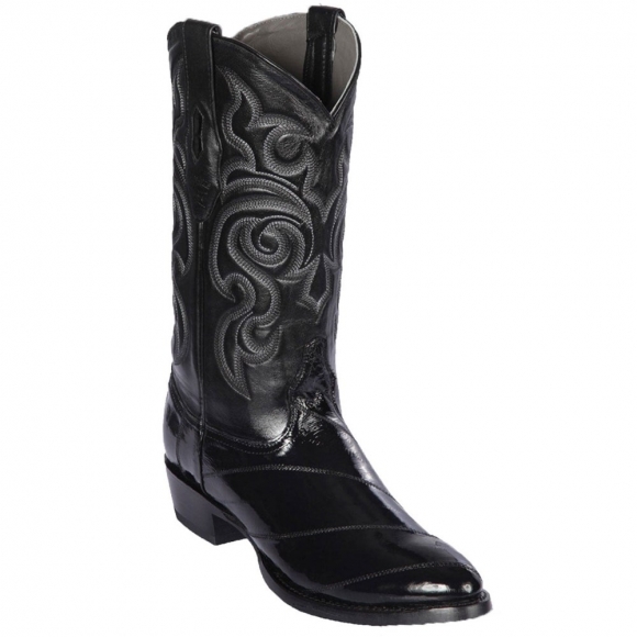 Los Altos Men's Black Eel Skin R-Toe Western Boots | Black