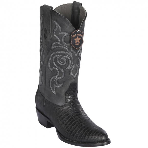 Los Altos Men's Black Lizard Boots R-Toe | Black