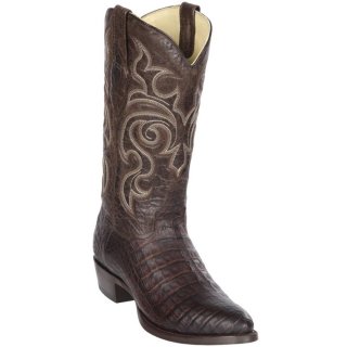 Los Altos Men's Caiman Belly Brown Round Toe Western Boots | Brown Greasy